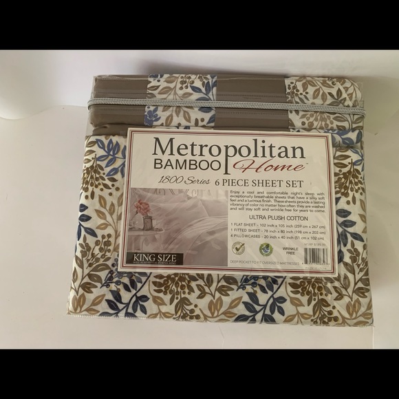 King Six Piece Sheet Set 1800 Deep Pocket Floral Blue - Picture 3 of 5